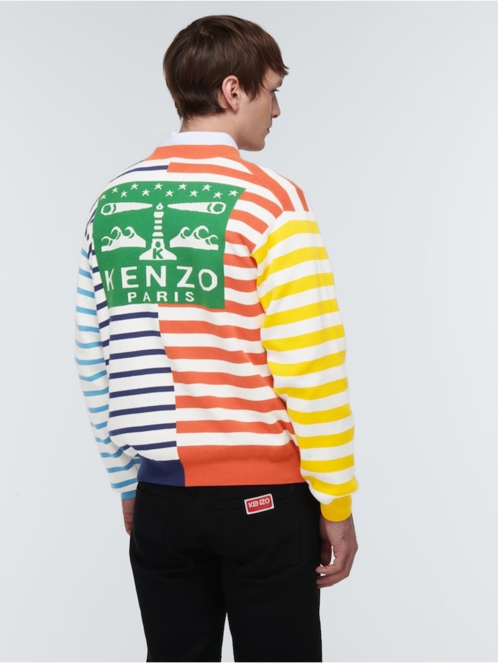 KENZO unisex cotton wool blend Striped Logo sweater L